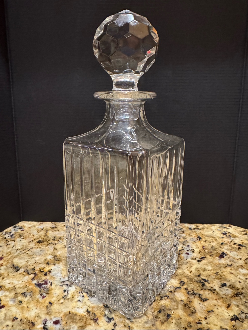 Tiffany & Co. Plaid Square Cut Crystal 10” Decanter Cognac/ Brandy Glass Stopper